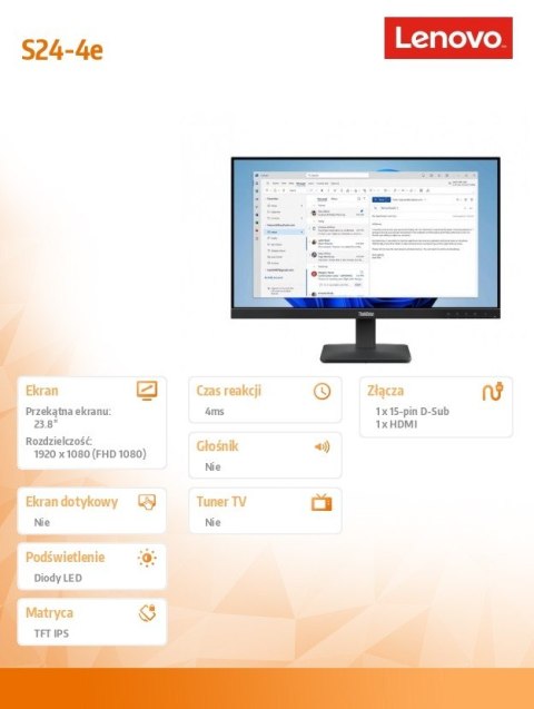 Lenovo Monitor ThinkVision S24-4e 23.8 64B5KAT1EU