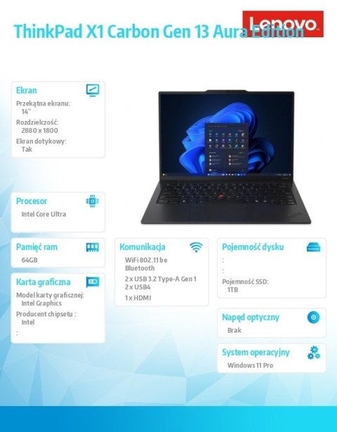 Lenovo Ultrabook ThinkPad X1 Carbon G13 21NX006PPB W11Pro Ultra 7 265U/64GB/1TB/INT/14.0 2.8K/Touch/Black/vPro/3YRS Premier Support Plu