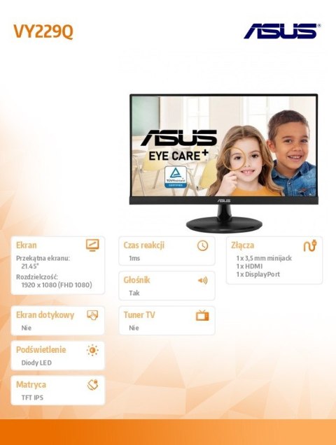 Asus Monitor 22 cale VY229Q IPS FHD