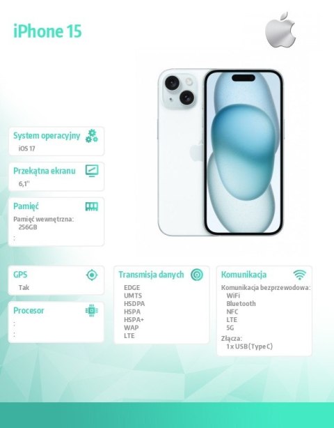 Apple IPhone 15 256GB - Niebieski