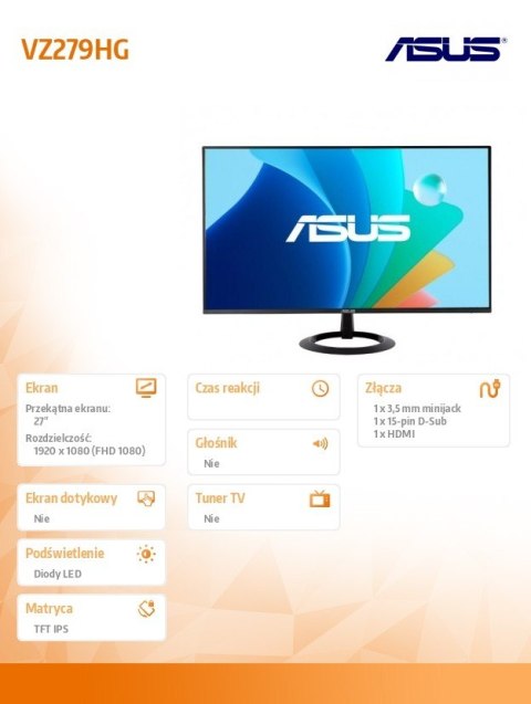 Asus Monitor 27 cali VZ279HG IPS 120Hz HDMI VGA