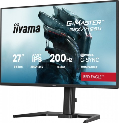 IIYAMA Monitor 27 cali GB2771QSU-B1 QHD,Fast IPS,200Hz,HAS (150) PIVOT,2xUSB 3.2,2xUSB C,0,5ms,2xHDMI,DP,350cd,Adaptive G-SYNC 2560x144