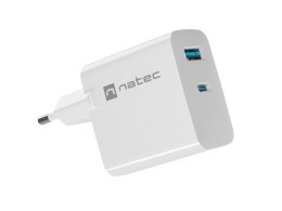 Natec Ładowarka sieciowa, Ładowarka do laptopów Natec Ribera Gan 1x USB-A + 1x USB-C 65W biała