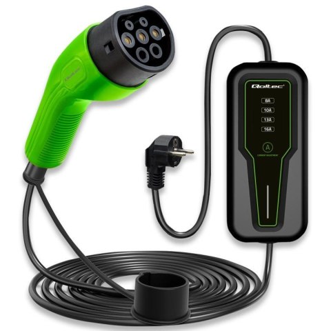 Qoltec Ładowarka Qoltec do samochodu elektrycznego EV z regulacją 2w1 Typ2 | 3.5kW | 230V | LCD | Przenośna | 4m