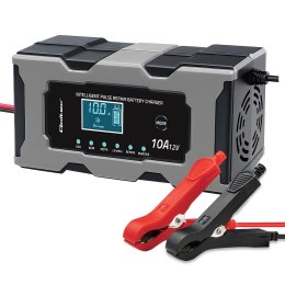 Qoltec Ładowarka inteligentna Qoltec mikroprocesorowa 12V 10A | Prostownik z funkcją naprawy do akumulatora AGM GEL LiFePO4 | LCD
