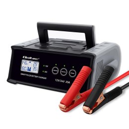 Qoltec Ładowarka inteligentna Qoltec mikroprocesorowa 12V 24V 25A | Prostownik z funkcją naprawy do akumulatora AGM GEL SLA | LCD