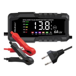 Qoltec Ładowarka inteligentna Qoltec mikroprocesorowa 12V 6A | Prostownik z funkcją naprawy do akumulatora AGM GEL LiFePO4 | LCD