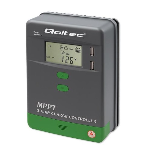Qoltec Regulator ładowania MPPT Qoltec solarny z czujnikiem temperatury 10A | 12V / 24V | LCD | 2 x USB | Bluetooth | APP | GEL | LiFeP