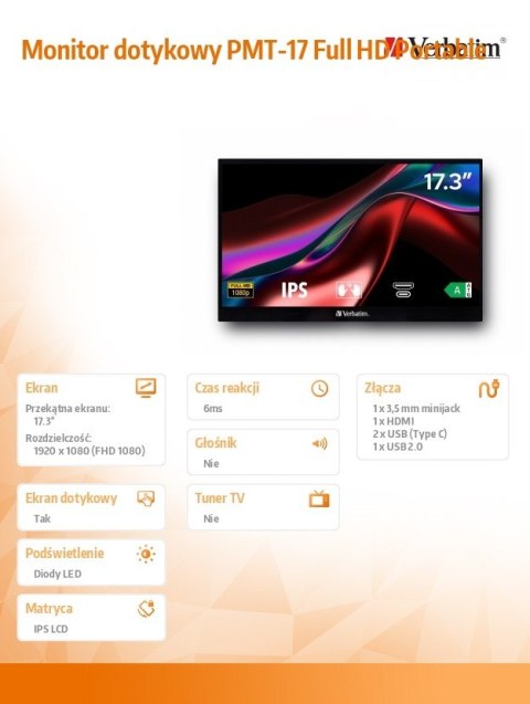 Verbatim Monitor dotykowy PMT-17 Full HD Portable