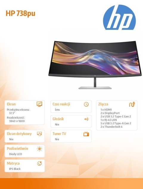 HP Inc. Monitor Pro seria 7 37.5 cala WQHD+ Thunderbolt 4 - 738pu
