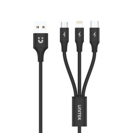 Unitek Kabel USB Unitek C14049BK USB 3 w 1 czarny (microUSB, Lightning, USB-C)