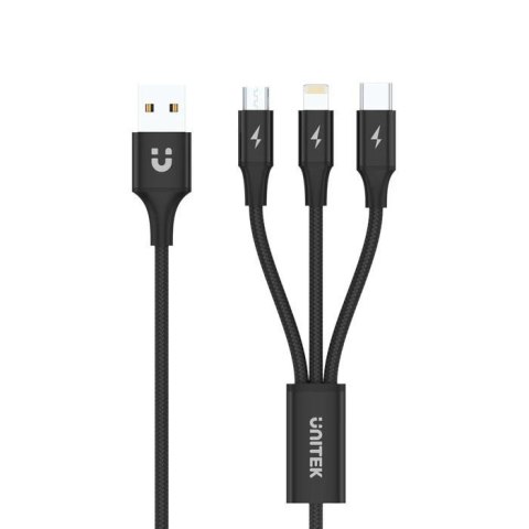 Unitek Kabel USB Unitek C14049BK USB 3 w 1 czarny (microUSB, Lightning, USB-C)
