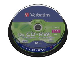Verbatim Płyty CD-RW Verbatim 700MB Scratch Resistant X12 (Cake 10)