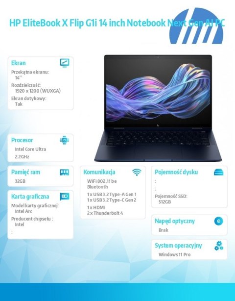 HP Inc. Notebook EliteBook X Flip G1i U7 258V 512GB/32GB/W11P/14 B9ZX8ET