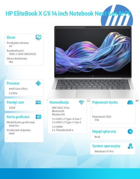 HP Inc. Notebook EliteBook X G1i U7 258V 1TB/32GB/W11P/14 B9ZY2ET