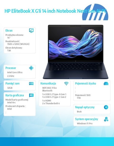 HP Inc. Notebook EliteBook X G1i U7 258V 1TB/32GB/W11P/14 B9ZY4ET