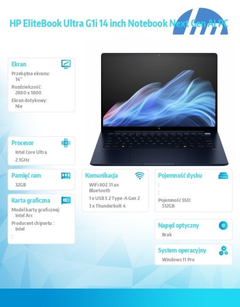 HP Inc. Notebook EliteBook Ultra G1i U5 228V/512GB/32GB/W11P/14.0 B9ZW8ET