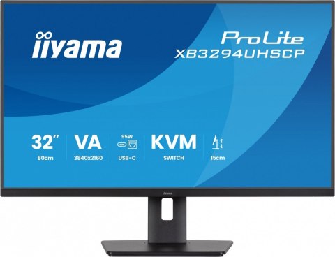 IIYAMA Monitor 31,5 cala XB3294UHSCP-B1.4K,VA,2xHDMI,DP,USB-C dock 95W, PIP,RJ45, 400cd, 2ms, 4xUSB, KVM,Sync,2x5W, HAS (150) PIVOT,