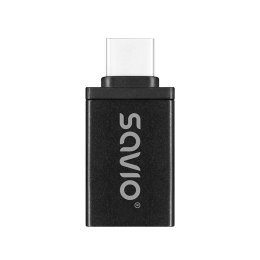 Savio Adapter USB-A 3.1 (F)-USB-C 3.1 (M), SAVIO AK-80, Czarny