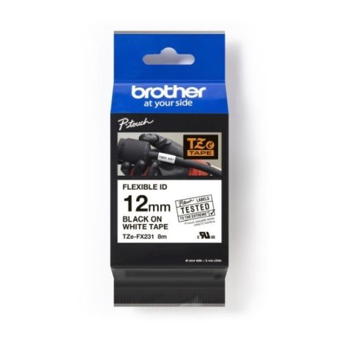Brother Taśma Brother P-Touch TZe-FX231 12mm x 8m (TZEFX231) - biała, czarny nadruk