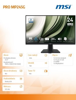 MSI Monitor 23.8 cala PRO MP245G LED/FHD/Flat/100Hz/czarny