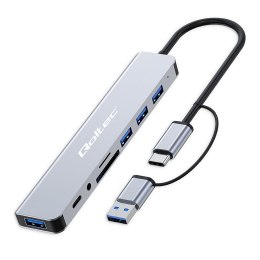Qoltec Hub Qoltec 8w1 USB-C/USB | USB-C | 4xUSB | SD/TF card | Jack 3.5mm TRRS