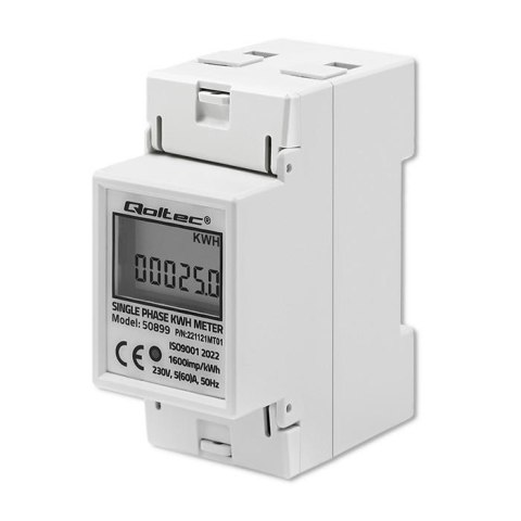 Qoltec Miernik zużycia energii Qoltec na szynę DIN | jednofazowy elektroniczny licznik | 230V | LCD | 2P