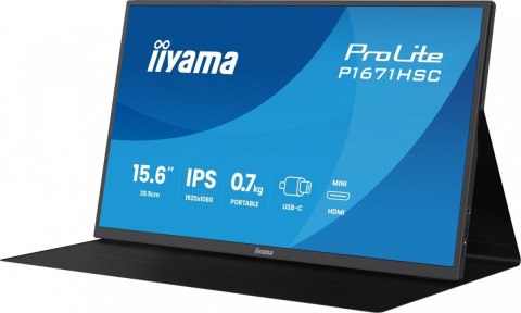 IIYAMA Monitor 15.6 cala P1671HSC-B1 IPS,FHD,miniHDMI,2xUSBC,250cd,8ms,2x1W, 0,7kg