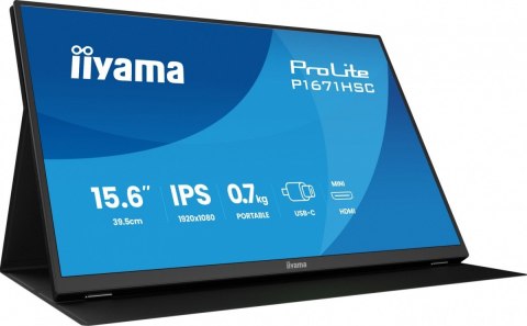 IIYAMA Monitor 15.6 cala P1671HSC-B1 IPS,FHD,miniHDMI,2xUSBC,250cd,8ms,2x1W, 0,7kg