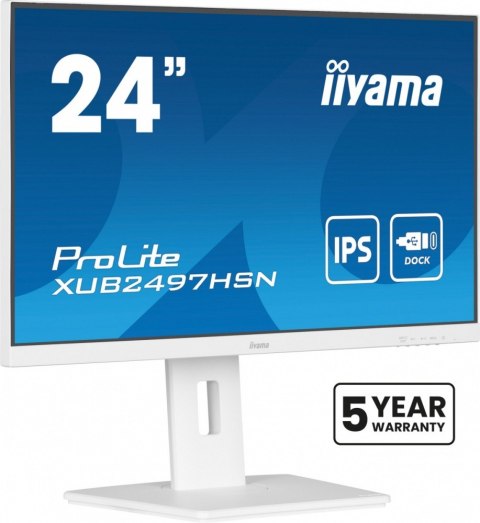 IIYAMA Monitor 24 cale XUB2497HSN-W2 IPS, USB-C Dock, HDMI, DP, 300cd, Pivot, HAS, biały /5y/