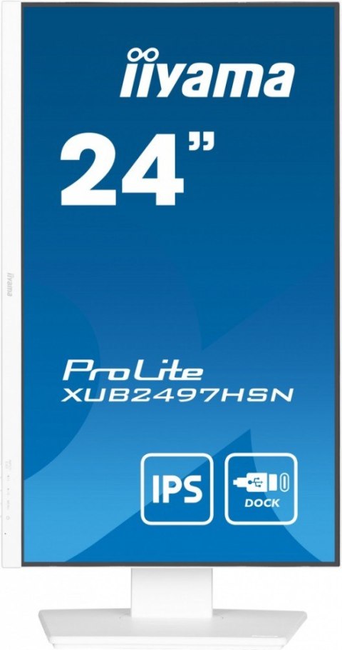 IIYAMA Monitor 24 cale XUB2497HSN-W2 IPS, USB-C Dock, HDMI, DP, 300cd, Pivot, HAS, biały /5y/