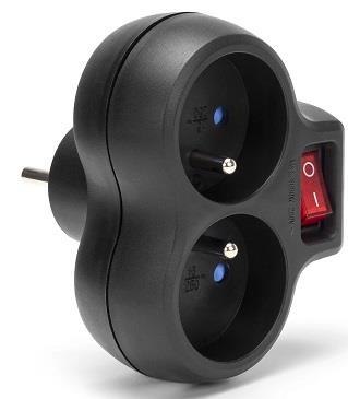 Montis Rozgałęźnik sieciowy MONTIS MT148-BK podwójny z wyłącznikiem czarny