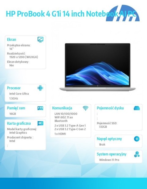 HP Inc. Notebook ProBook 4 G1i U5-225U 512GB/16GB/W11P/14.0 C51LGET