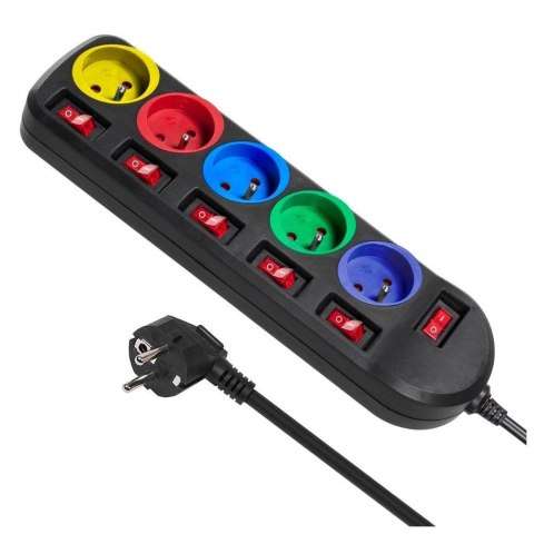 Maclean Listwa zasilająca przedłużacz Maclean MCE204M 5 gniazd z włącznikami czarna 1,5m 2300W multicolor