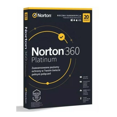 NORTONLIFELOCK Oprogramowanie NORTON 360 PLATINUM 100GB PL 1 użytkownik 20 urządzeń