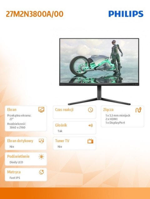 Philips Monitor 27M2N3800A 27 cali Fast IPS 4K 320Hz HDMIx2 Pivot Głośniki