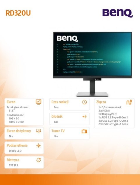 Benq Monitor 31.5 cala RD320U 4K LED 5ms/60Hz/IPS