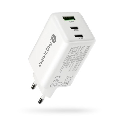 Everactive Ładowarka sieciowa everActive GaN SC-655Q 1x USB, 2x USB-C PD PPS QC4+ 65W biała