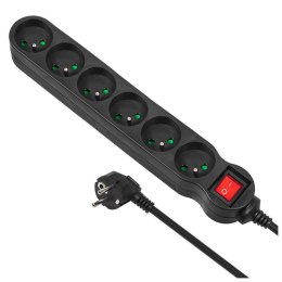 Maclean Listwa zasilająca przedłużacz Maclean MCE225 6 gniazd z wyłącznikiem zabezpieczenie przepięciowe czarna 1,5m 2300W