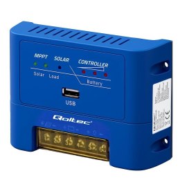 Qoltec Regulator ładowania MPPT Qoltec solarny 15A do zasilania odbiorników DC i ładowania akumulatorów 12V/24V | AGM | GEL | LiFePO4