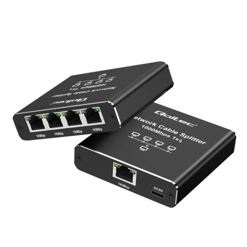 Qoltec Switch niezarządzalny Qoltec mini rozdzielacz splitter 1x4 port RJ45 | 1000Mb/s | USB-C | Aluminium