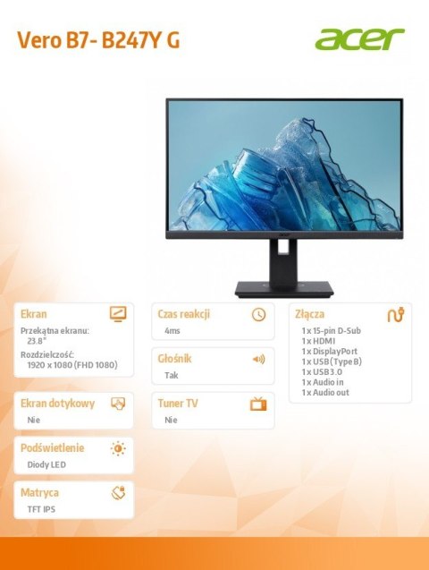 Acer Monitor 24 cale B247YGBMIPRZX IPS FHD HDMI VGA DP