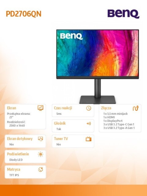 Benq Monitor 27 cali PD2706QN LED 5ms/IPS/HDMI/100Hz
