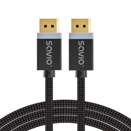 Savio Kabel DisplayPort v1.4 Savio CL-176 (M/M), 8K, 3m, miedź, bawełniany oplot, czarny