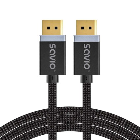 Savio Kabel DisplayPort v1.4 Savio CL-176 (M/M), 8K, 3m, miedź, bawełniany oplot, czarny