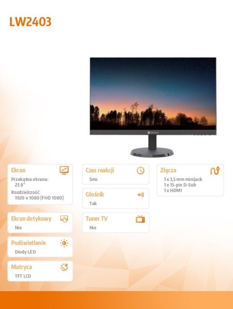 AG NEOVO Monitor 23.8 cala LW-2403 IPS 100Hz HDMI VGA Głośniki