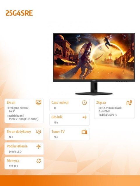 AOC Monitor 25G4SRE 24.5 cala Fast IPS 300Hz HDMIx2 DP