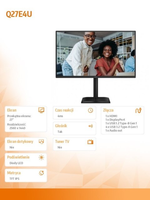 AOC Monitor Q27E4U 27 cali IPS 120Hz HDMI DP Pivot Głośniki