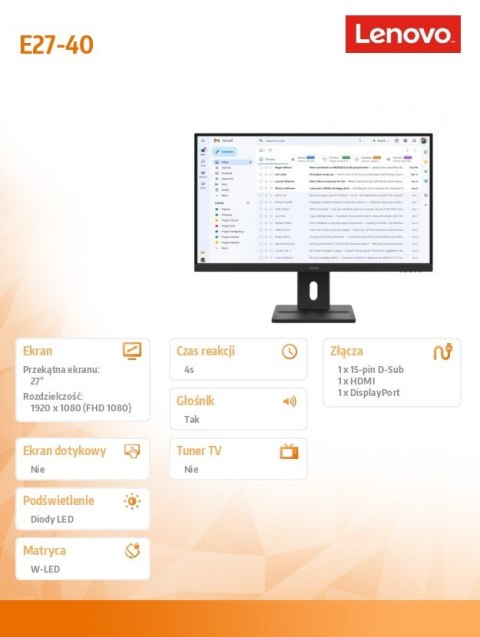Lenovo Monitor 27.0 ThinkVision E27-40 WLED LCD 64BCMAT4EU