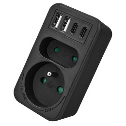 Maclean Gniazdko prądowe x2 + 4xUSB Maclean, rozgałęźnik z 2 gniazdami, 2xUSB A, 2xUSB C PD 20W, 1x16A + 1x6A, MCE249 F/B